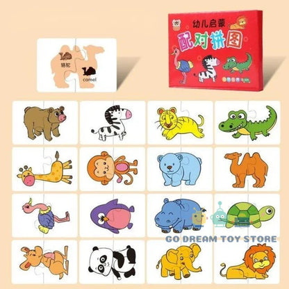Rompecabezas Educativo Montessori para Niños Pequeños | Juego de Tarjetas a Juego 4 con 32 Piezas | Juguetes de Dibujos Animados para Aprendizaje Temprano