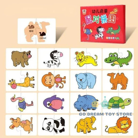 Rompecabezas Educativo Montessori para Niños Pequeños | Juego de Tarjetas a Juego 4 con 32 Piezas | Juguetes de Dibujos Animados para Aprendizaje Temprano