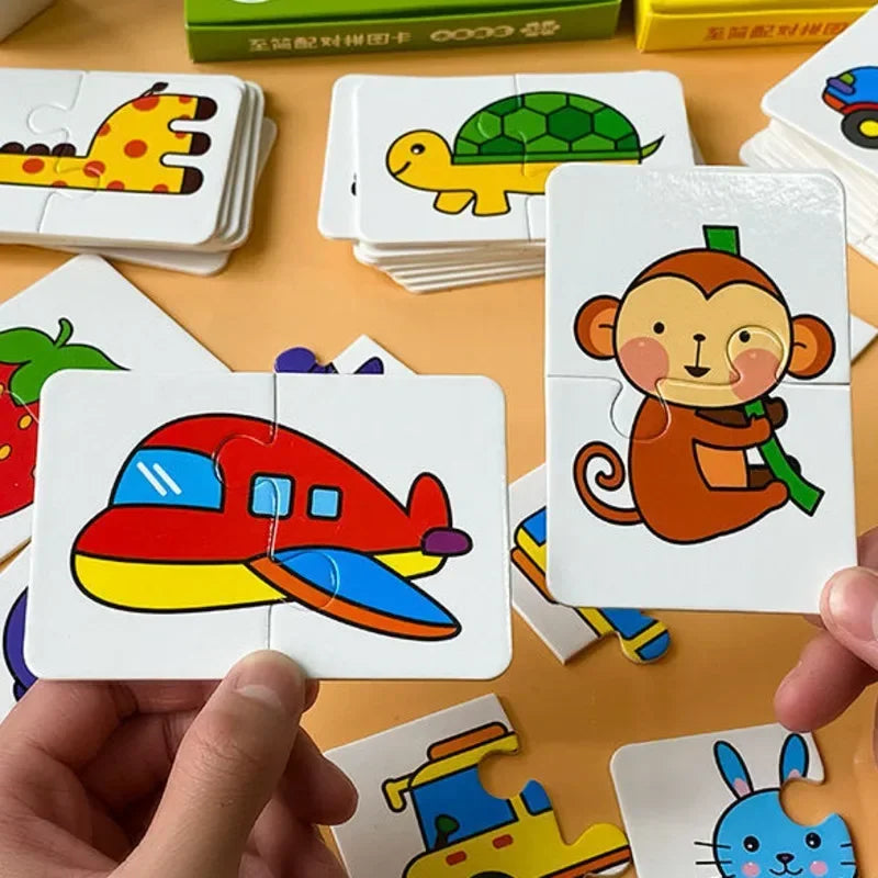 Rompecabezas Educativo Montessori para Niños Pequeños | Juego de Tarjetas a Juego 4 con 32 Piezas | Juguetes de Dibujos Animados para Aprendizaje Temprano