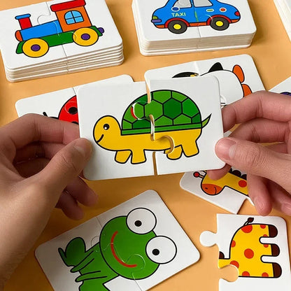 Rompecabezas Educativo Montessori para Niños Pequeños | Juego de Tarjetas a Juego 4 con 32 Piezas | Juguetes de Dibujos Animados para Aprendizaje Temprano