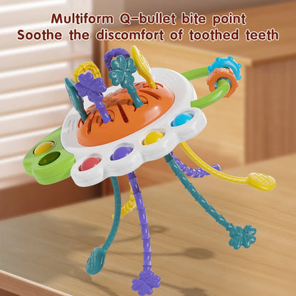 Juguete Montessori para Bebés 10+ Meses | Búho Sensorial con Cuerdas para Tirar | Entrenamiento de Agarre, Motricidad Fina y Aprendizaje Temprano