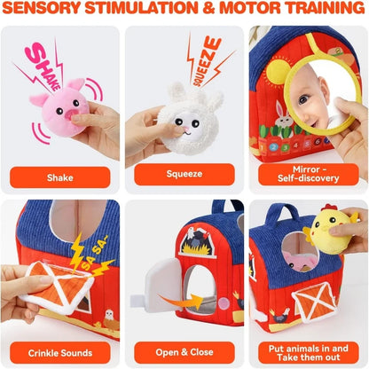 6 Mini Granjas Sorpresa con Animales de Peluche Sensoriales | Sonajero, Sonidos y Texturas | Regalo Educativo Montessori para Niños