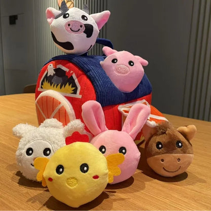 6 Mini Granjas Sorpresa con Animales de Peluche Sensoriales | Sonajero, Sonidos y Texturas | Regalo Educativo Montessori para Niños