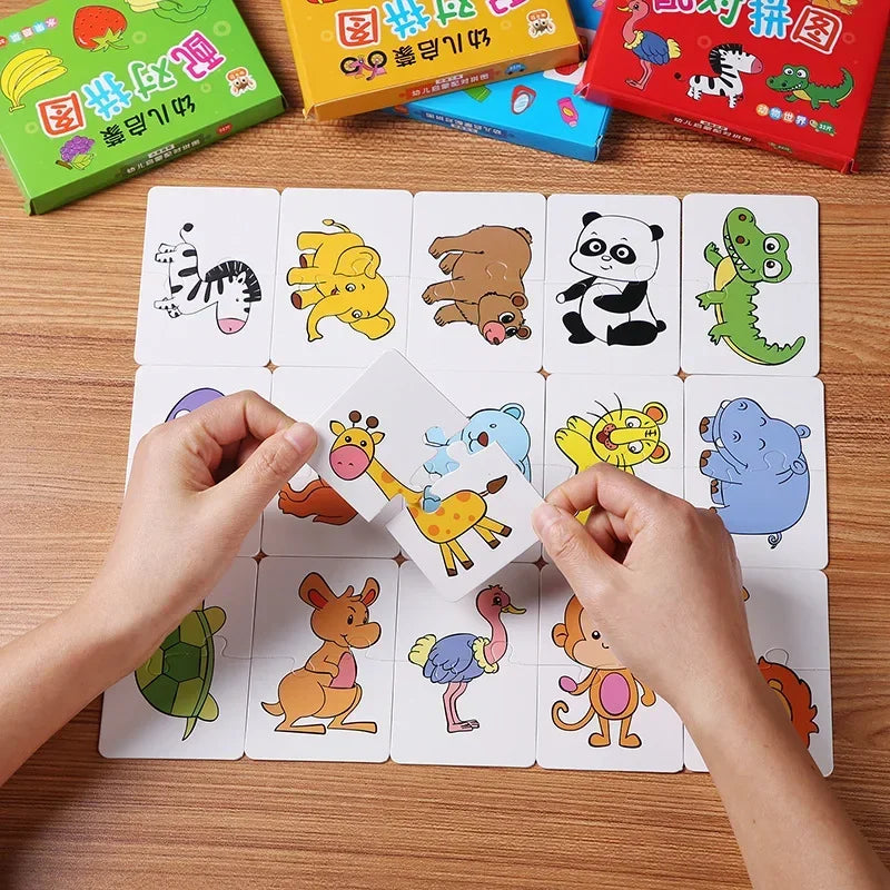 Rompecabezas Educativo Montessori para Niños Pequeños | Juego de Tarjetas a Juego 4 con 32 Piezas | Juguetes de Dibujos Animados para Aprendizaje Temprano