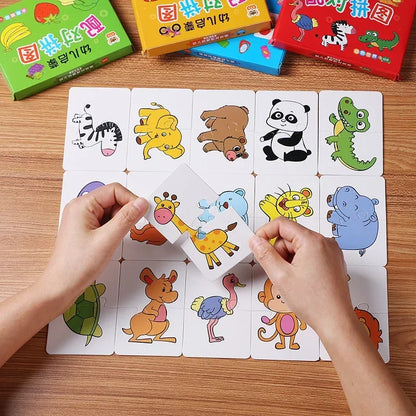 Rompecabezas Educativo Montessori para Niños Pequeños | Juego de Tarjetas a Juego 4 con 32 Piezas | Juguetes de Dibujos Animados para Aprendizaje Temprano
