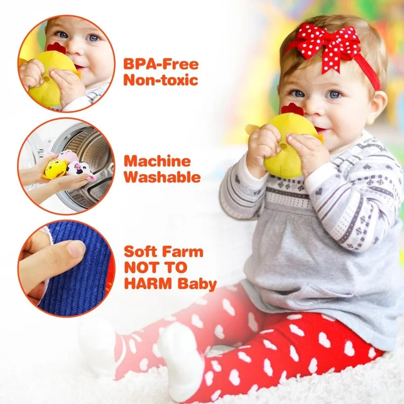 6 Mini Granjas Sorpresa con Animales de Peluche Sensoriales | Sonajero, Sonidos y Texturas | Regalo Educativo Montessori para Niños