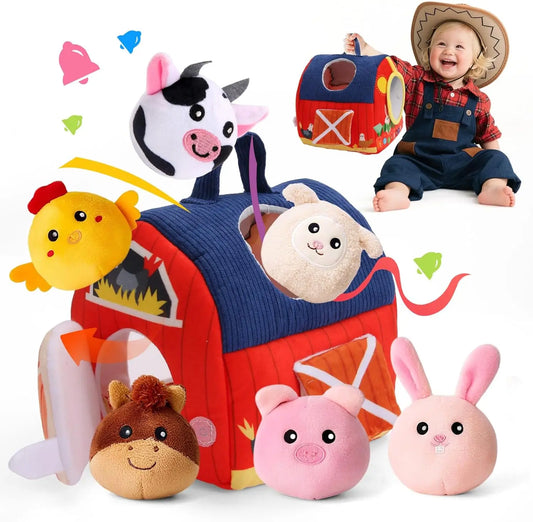 6 Mini Granjas Sorpresa con Animales de Peluche Sensoriales | Sonajero, Sonidos y Texturas | Regalo Educativo Montessori para Niños